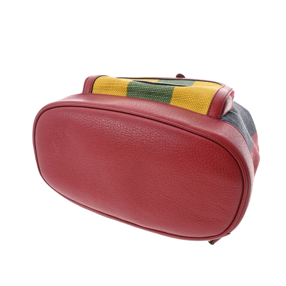 Gucci Daypack Backpack Baiadera Blue Stripe Leather Red Canvas Yellow - Picture 3 of 11